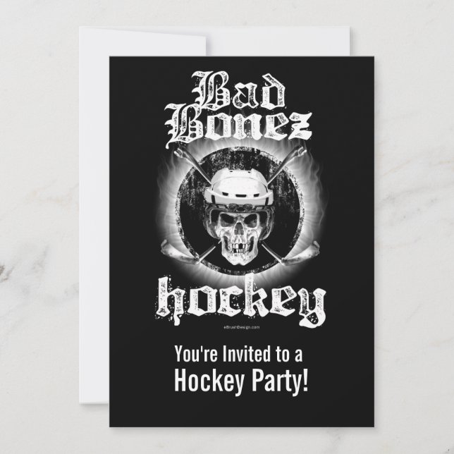 Inbjudan för party för dåligaBonez hockey (Framsida)