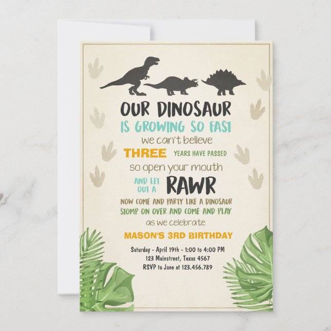 Inbjudan för party för Dinosaur för (Framsida)