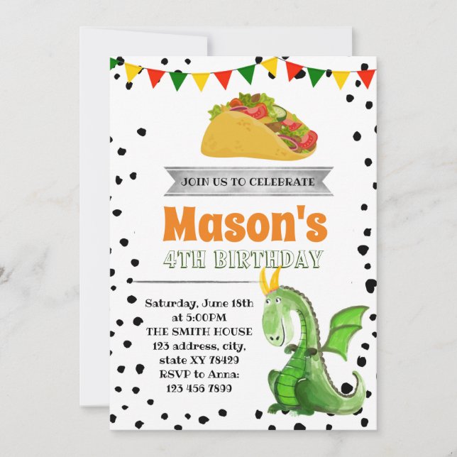 Inbjudan för party för drakekärlektacos (Framsida)