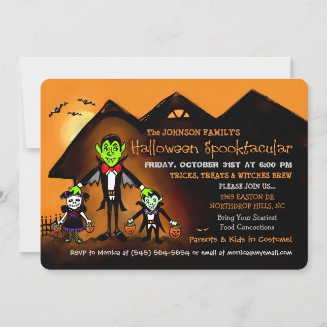 Inbjudan för party för familjHalloween dräkt (Framsida)