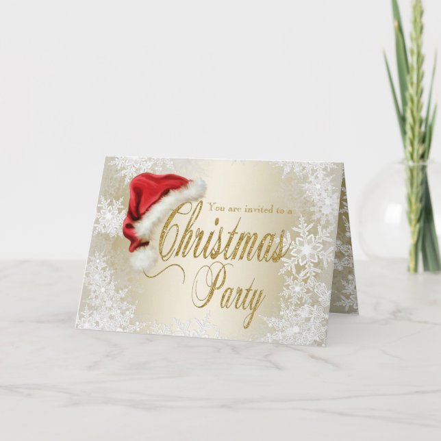 Inbjudan för party för jul för Santa hattSnowflake (Framsida)
