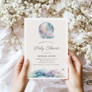 Inbjudan för pastel Måne Baby Shower på vattenfärg