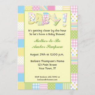 Inbjudan för Patchworktäckebaby shower