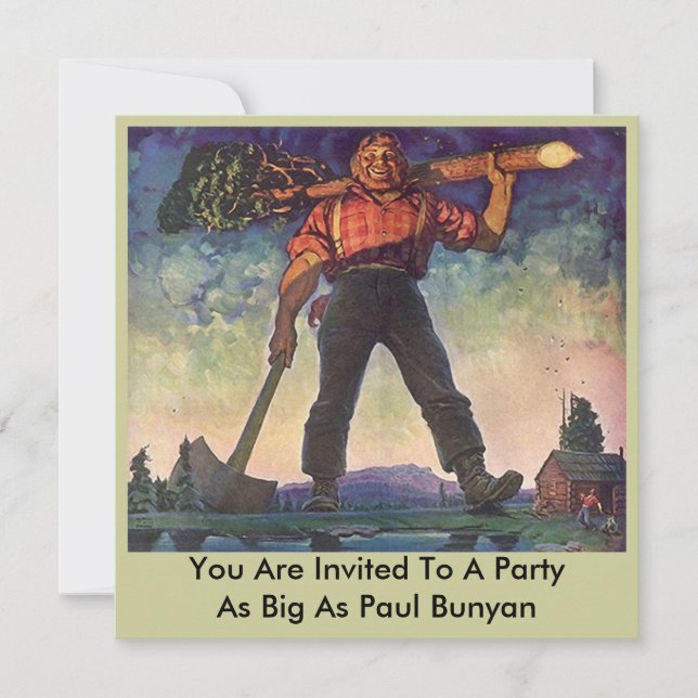 Inbjudan för PAUL BUNYAN jätte- logga skogenparty (Framsida)