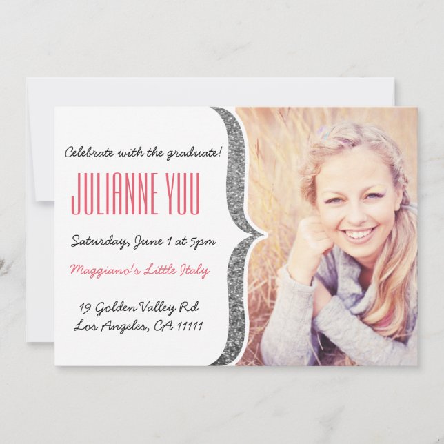 Inbjudan för personlig för silverglitterstudenten (Framsida)