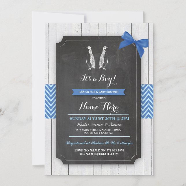 Inbjudan för pojke för party för pingvinbaby med (Framsida)