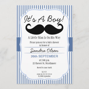 Inbjudan för pojkemustaschbaby shower