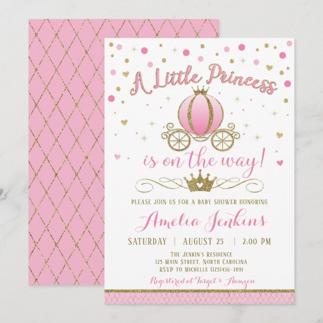 Inbjudan för Princess baby shower (Fram/baksida)