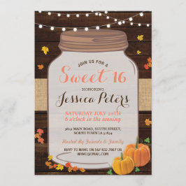 Inbjudan för pumpa för 16 party för lantlig burk