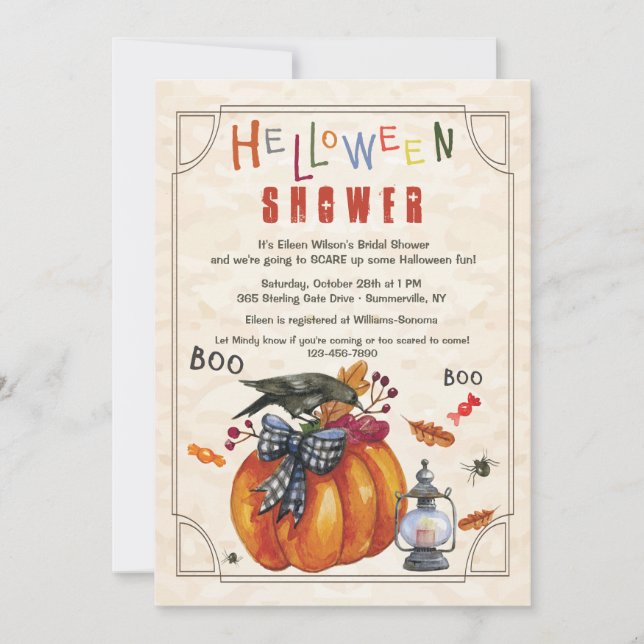 Inbjudan för pumpa- och kråkaHalloween dusch (Framsida)