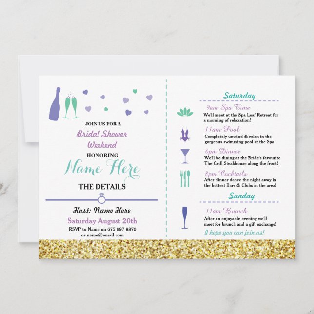 Inbjudan för rese- hjärta för möhippa purpurfärgad (Framsida)