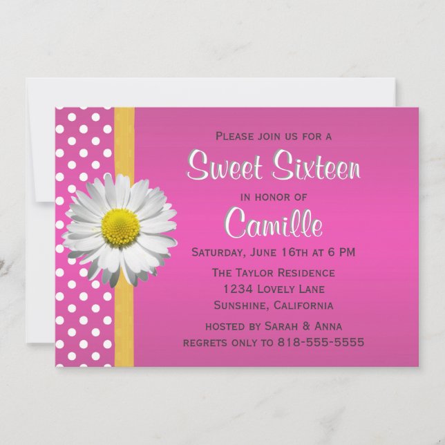 Inbjudan för rosa- och gultdaisysweet sixteen (Framsida)