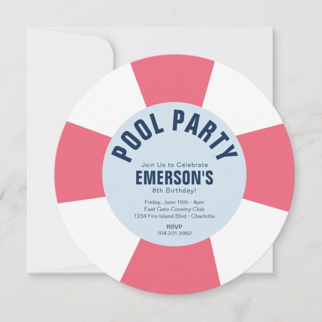 Inbjudan för rosor för bassängpartyfödelsedagsfest (Framsida)