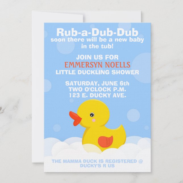 Inbjudan för RUB--A-DUB-DUBbaby shower/födelsedag (Framsida)