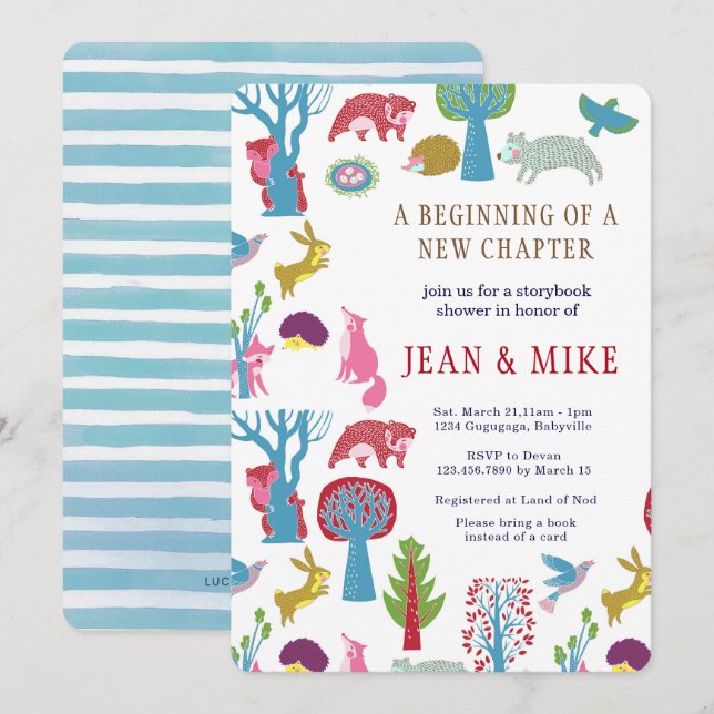 Inbjudan för sagobokskogsmarkbaby shower (Fram/baksida)