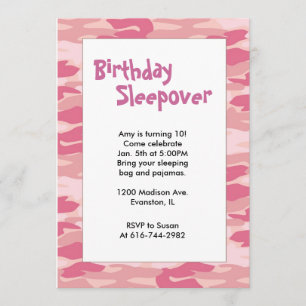 Inbjudan för Sleepover för flickaCamo rosa