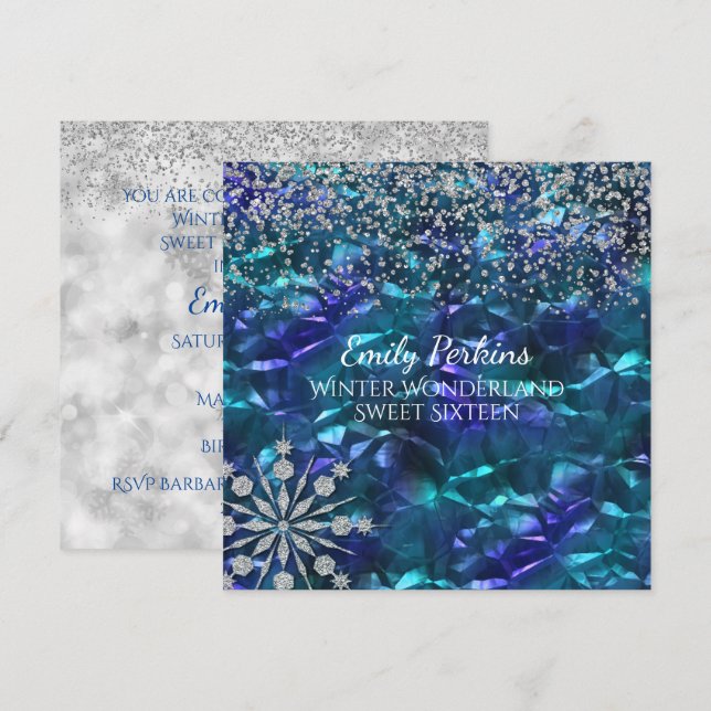 Inbjudan för snö- och issweet sixteenparty (Fram/baksida)