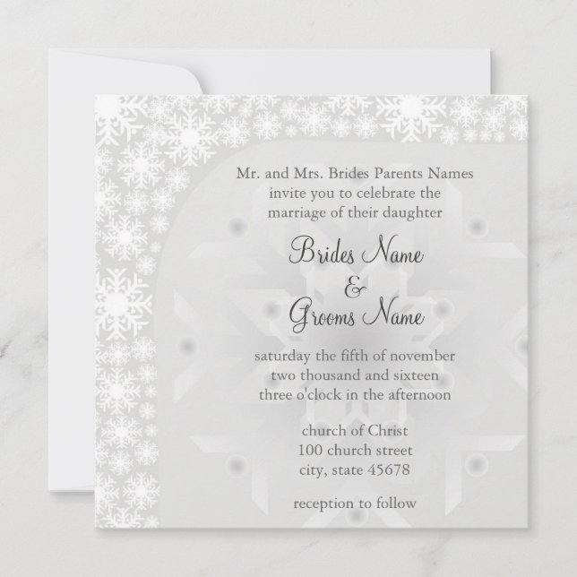 Inbjudan för Snowflakevinterbröllop - isgrått (Framsida)