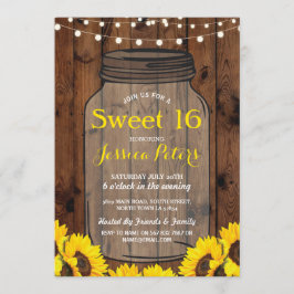 Inbjudan för solros för 16 party för lantlig burk