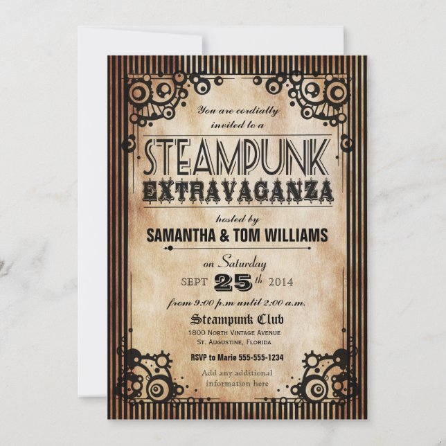Inbjudan för Steampunk påkostat styckeparty (Framsida)