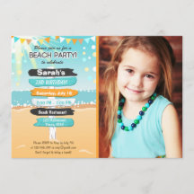 Inbjudan för strand för födelsedag för
