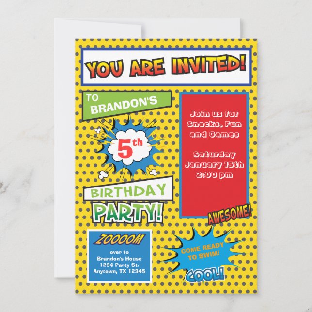 Inbjudan för Superherohumorbokfödelsedag (Framsida)