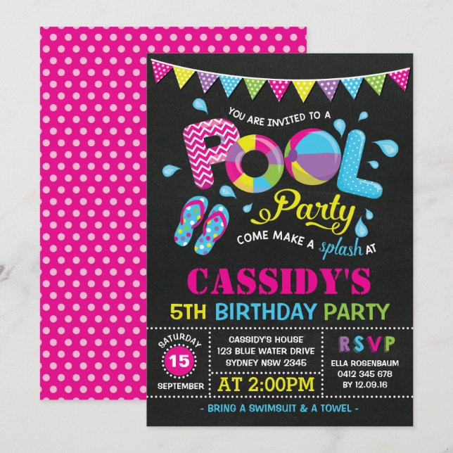 Inbjudan för svart tavla för födelsedag för (Fram/baksida)