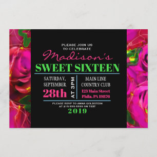 Inbjudan för sweet sixteen för VATTENFÄRGRONEON