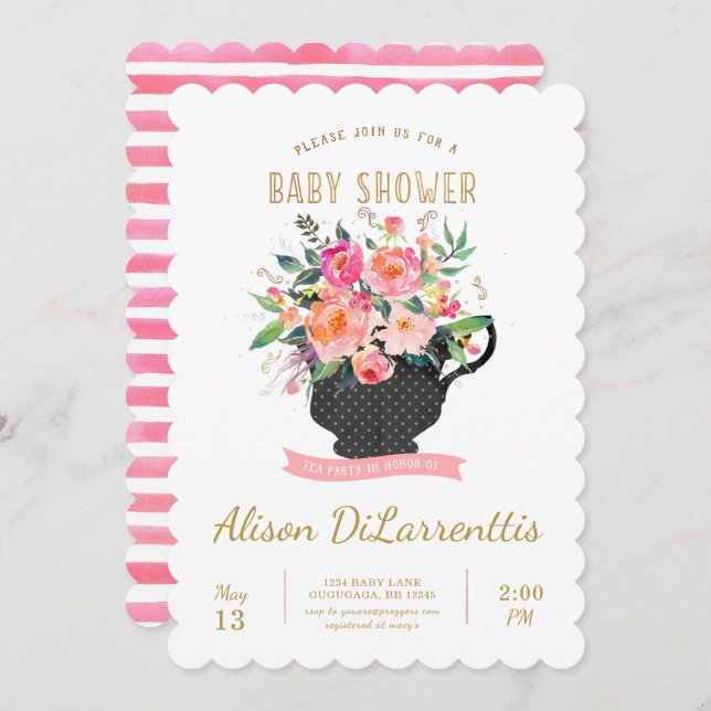 Inbjudan för Teapartybaby shower (Fram/baksida)