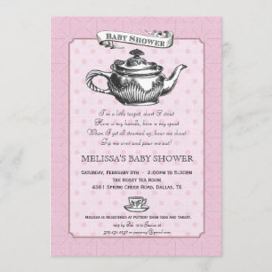 Inbjudan för TeaTime baby shower - rosa
