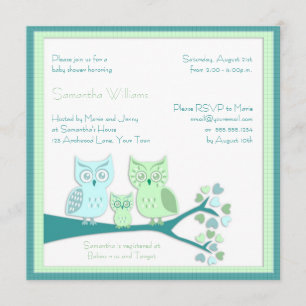 Inbjudan för ugglapojkebaby shower