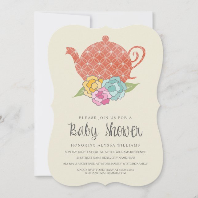 Inbjudan för vintagetekannababy shower (Framsida)