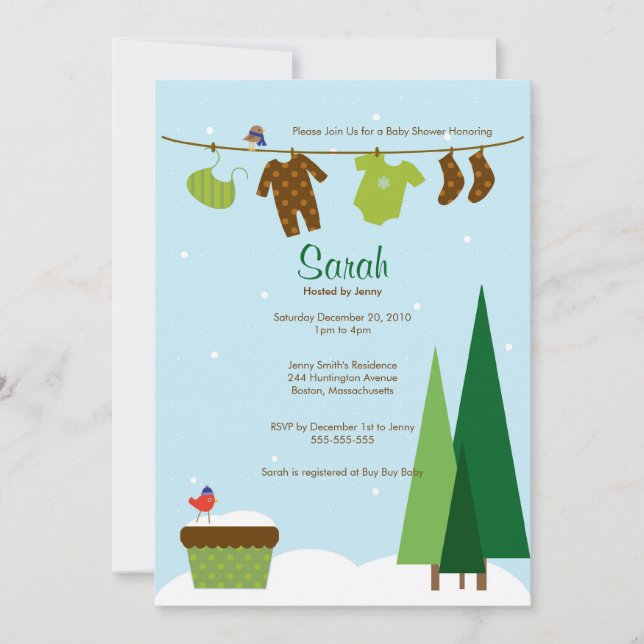 Inbjudan för vinterklädstreckbaby shower (Framsida)