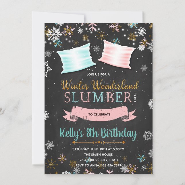 Inbjudan för vintersleepoverparty (Framsida)