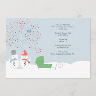 Inbjudan för vintersnögubbe- och vagnsbaby shower