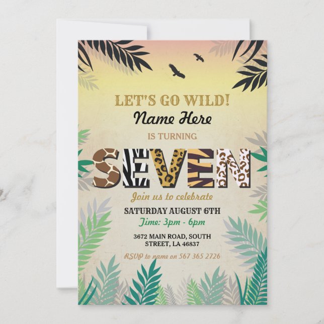 inbjudan för ZOO för Safari för födelsedagsfest (Framsida)