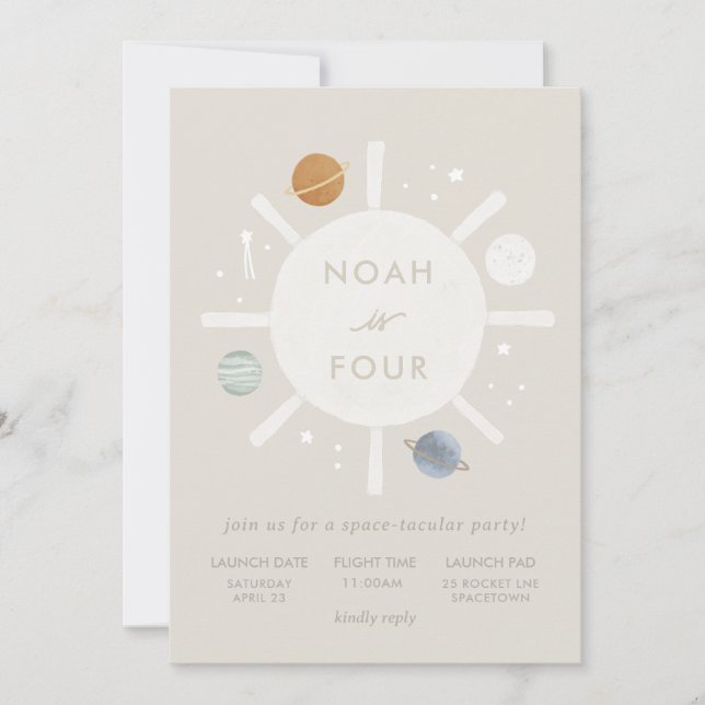 Inbjudan "Första Resa" Sol Space Barns födelsedag (Framsida)