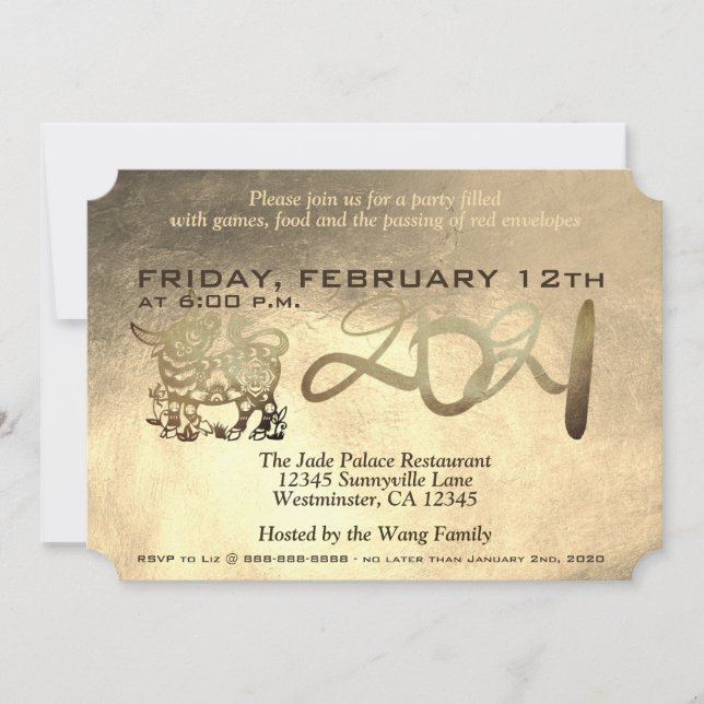 Inbjudan från Lunar China Metall Ox nyår 2021 (Framsida)