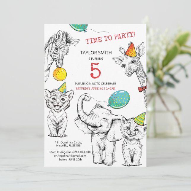 Inbjudan fyller fem år med lustigt sött djur. (Stående Fram)