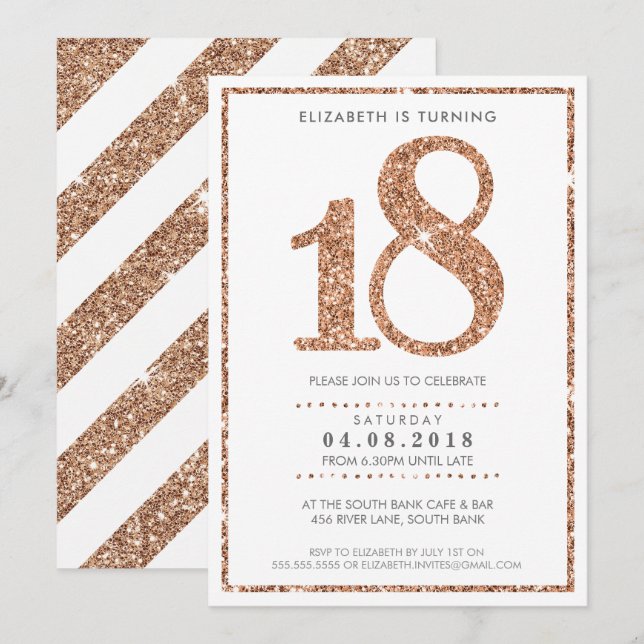 INBJUDAN glam 18 ro guld glitter (Fram/baksida)