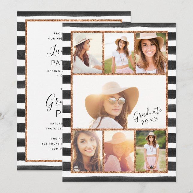 Inbjudan Glam Ro Guld Photo Collage Studenten (Fram/baksida)