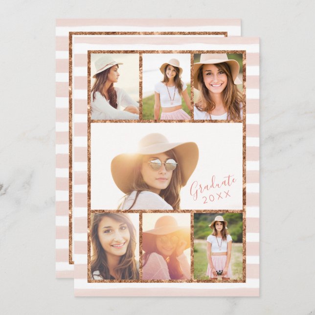 Inbjudan Glam Ro Guld Photo Collage Studenten (Fram/baksida)