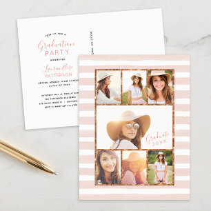 Inbjudan Glam Ro Guld Photo Collage Studenten Vykort