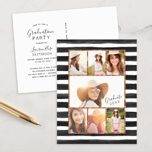 Inbjudan Glam Ro Guld Photo Collage Studenten Vykort