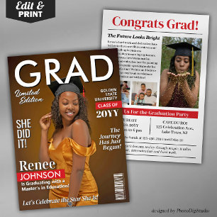 Inbjudan Grad Magazine Cover Modern Studentfest