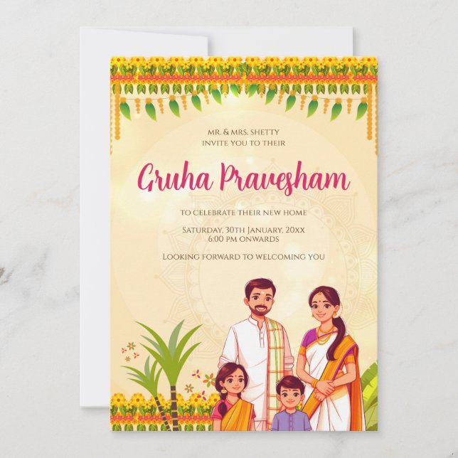 Inbjudan Gruhapravesam från Indiska hushållet (Framsida)