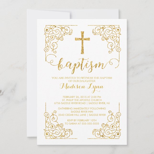 Inbjudan guld Glitter Baptism Christening Kor (Framsida)
