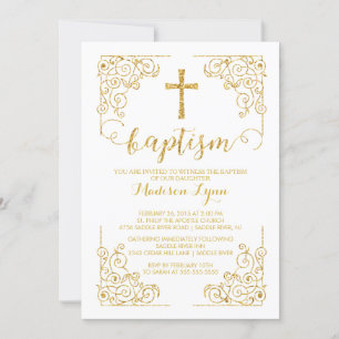 Inbjudan guld Glitter Baptism Christening Kor