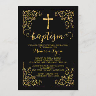 Inbjudan guld Glitter Baptism Christening Kor