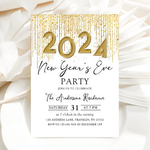 Inbjudan guld Glitter Nyårsafton Party 2024